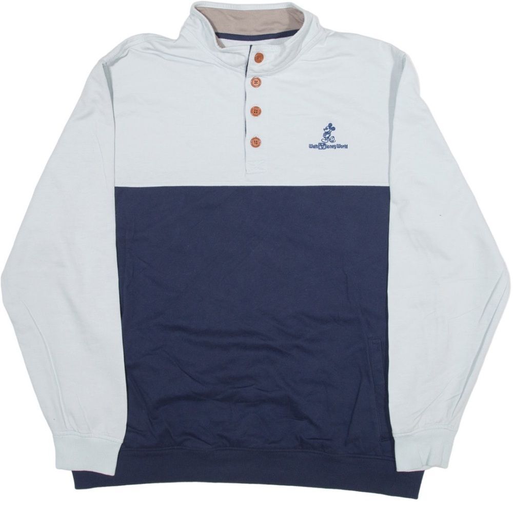Walt Disney World Unisex Quarter Button Pullover Sweatshirt Sz Large Blue Preppy